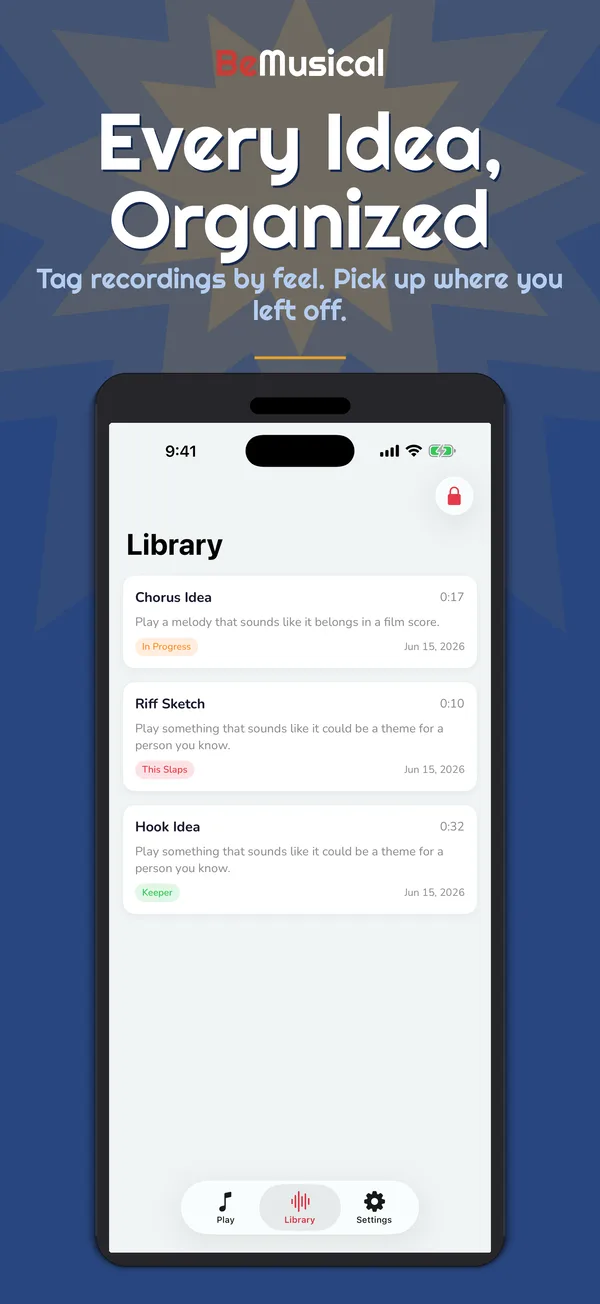 BeMusical recording library with tags