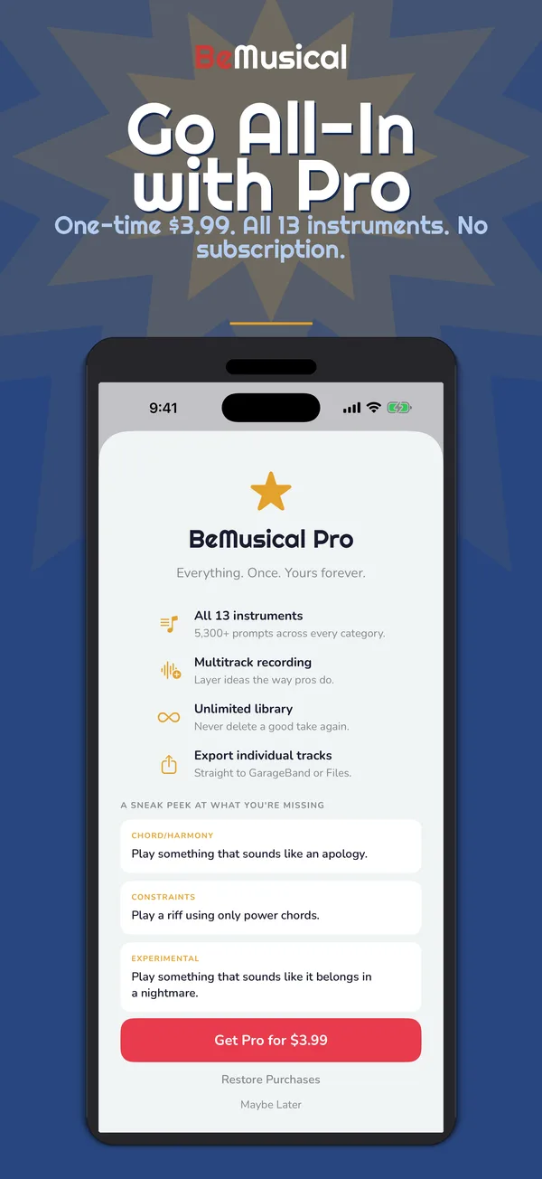 BeMusical Pro upgrade screen